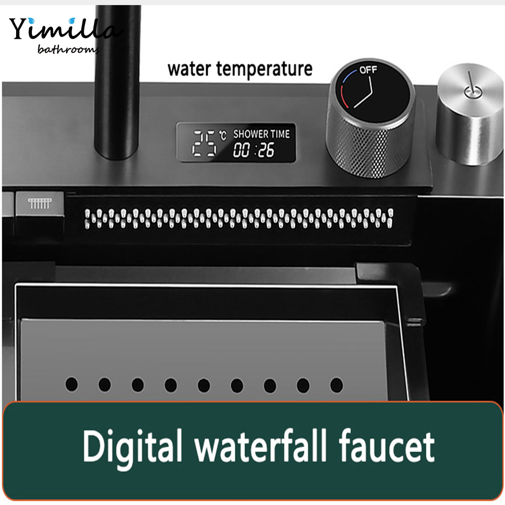 Nano-black stainless steel handmade kitchen sink- digital display kitchen faucet