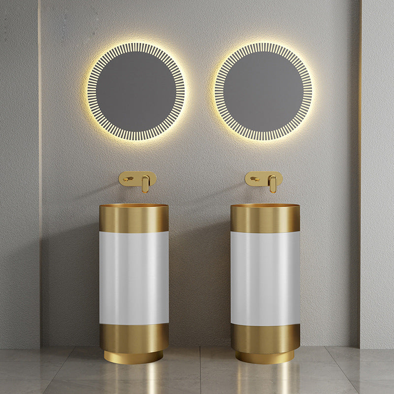 304 Stainless Steel Round Pedestal Sink Luxury bathroom free standing wash basin for project