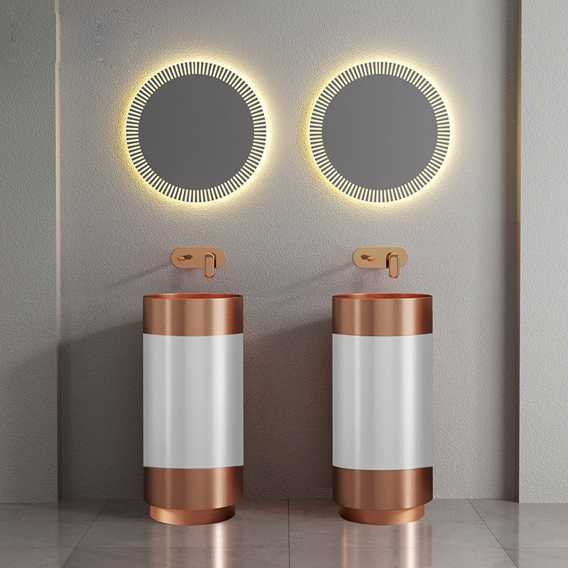 304 Stainless Steel Round Pedestal Sink Luxury bathroom free standing wash basin for project