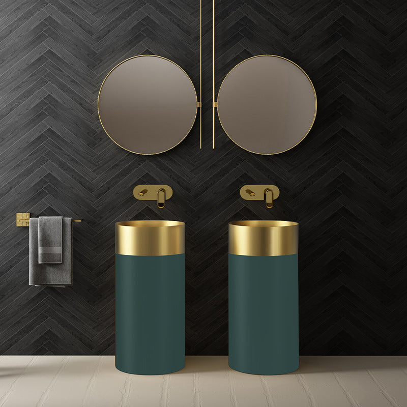 304 Stainless Steel Round Pedestal Sink Luxury bathroom free standing wash basin for project