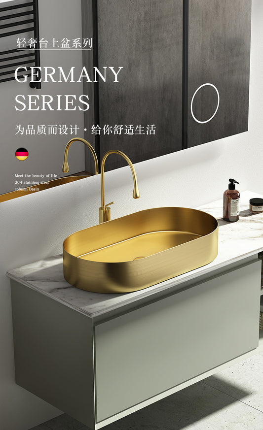 Premium SUS304 Stainless Steel Above Counter Bathroom Vessel Sink with Drainer