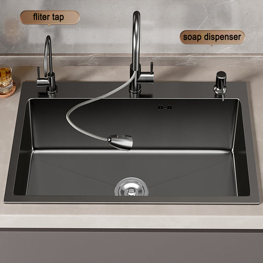 Black Undermount Kitchen Sink with Pull-Out Faucet - Large Single Bowl