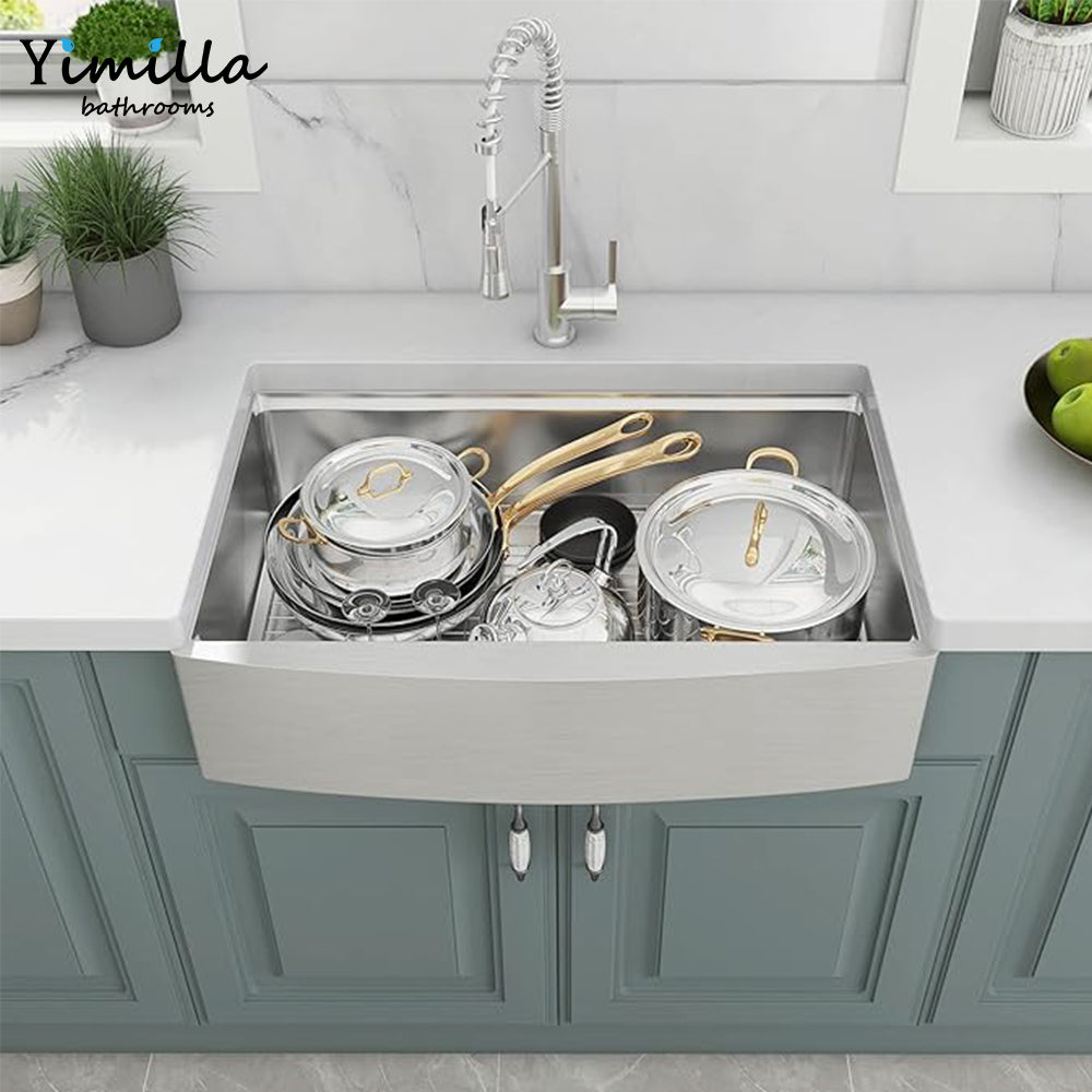 Large Farmhouse Kitchen Sink - 304 Stainless Steel Single Bowl Apron Front