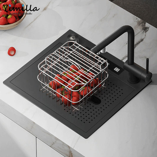 Black Undermount Kitchen Sink - Single Bowl with Vegetable & Fruit Purification System