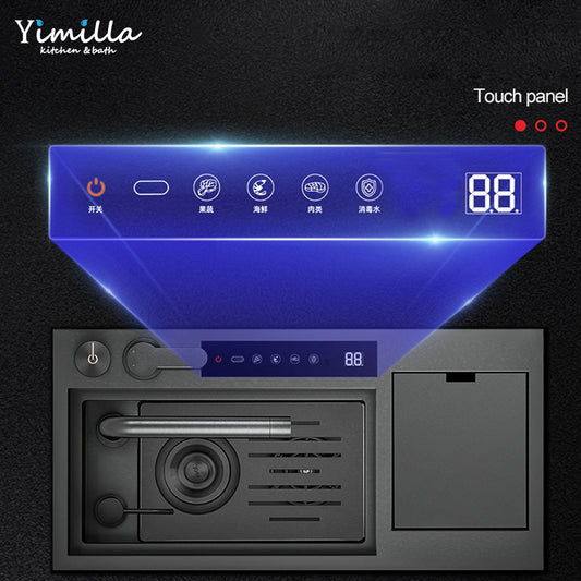 Smart Kitchen Sink - Compact Stainless Steel with Hydro Purification & Cover