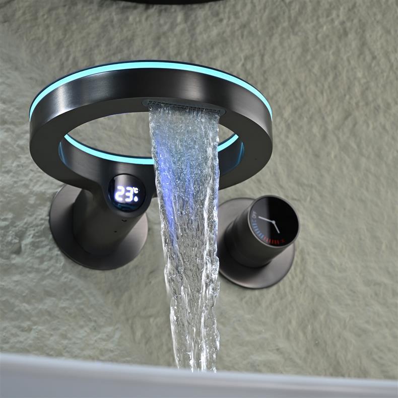 Luxury Wall Mounted Waterfall Basin Faucet - LED Digital Display with Thermostatic Control