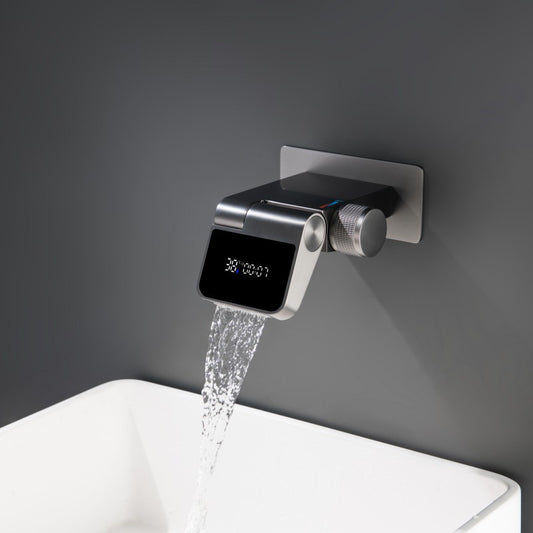 Wall Mount Rainfall Faucet with Digital Temperature Display - Modern Vanity Mixer Tap
