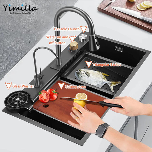 Modern Kitchen Sink with Waterfall Faucet - Advanced Flow Technology