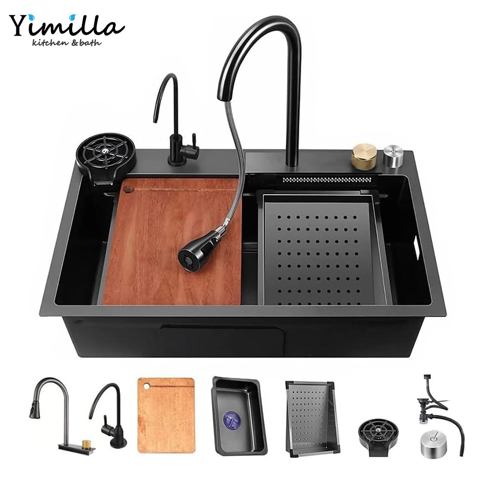 Modern Kitchen Sink with Waterfall Faucet - Advanced Flow Technology