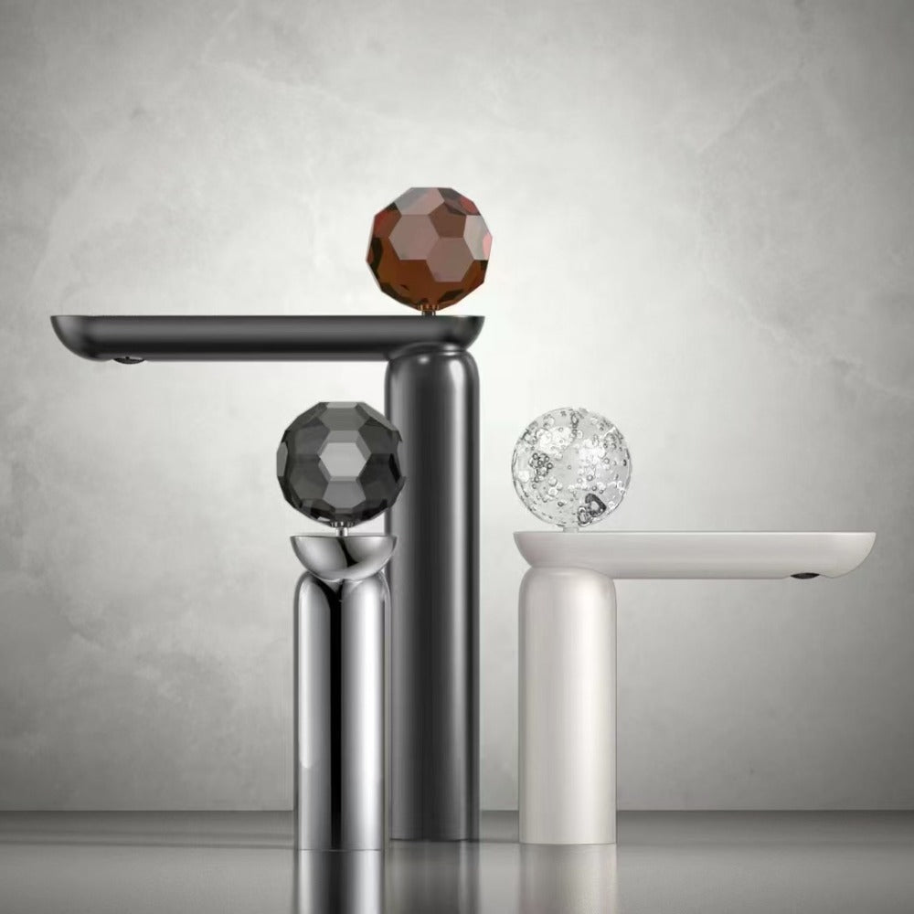 Italian Crystal Basin Faucet - Brushed Rose Gold Single Hole Art Faucet