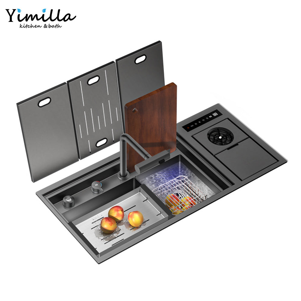 Smart Black Stainless Steel Kitchen Sink - Double Bowl with Water Purification System
