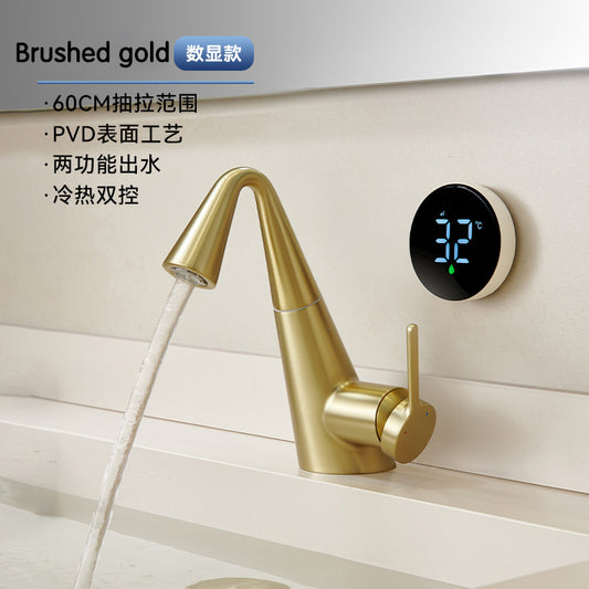 Modern Digital Bathroom Faucet - Single Handle Pull-Down Vanity Sink Tap with Dual Outlet Modes