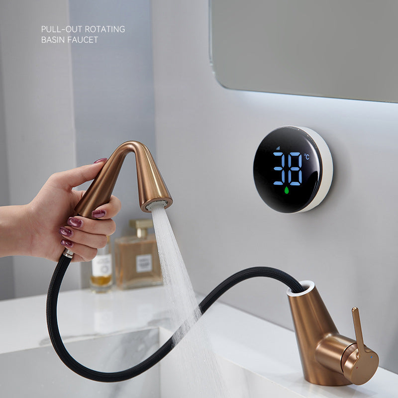 Modern Digital Bathroom Faucet - Single Handle Pull-Down Vanity Sink Tap with Dual Outlet Modes