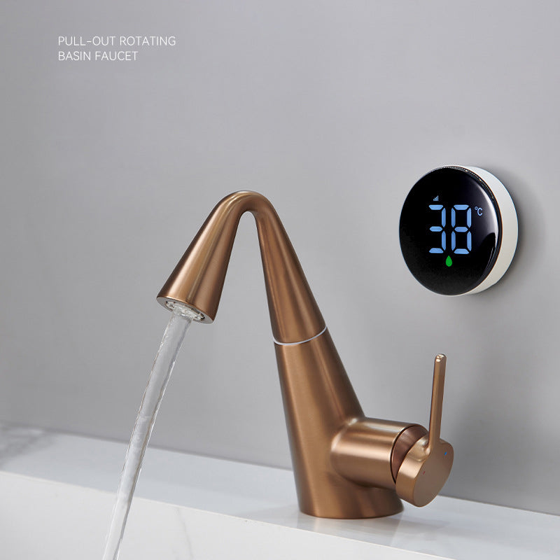 Modern Digital Bathroom Faucet - Single Handle Pull-Down Vanity Sink Tap with Dual Outlet Modes