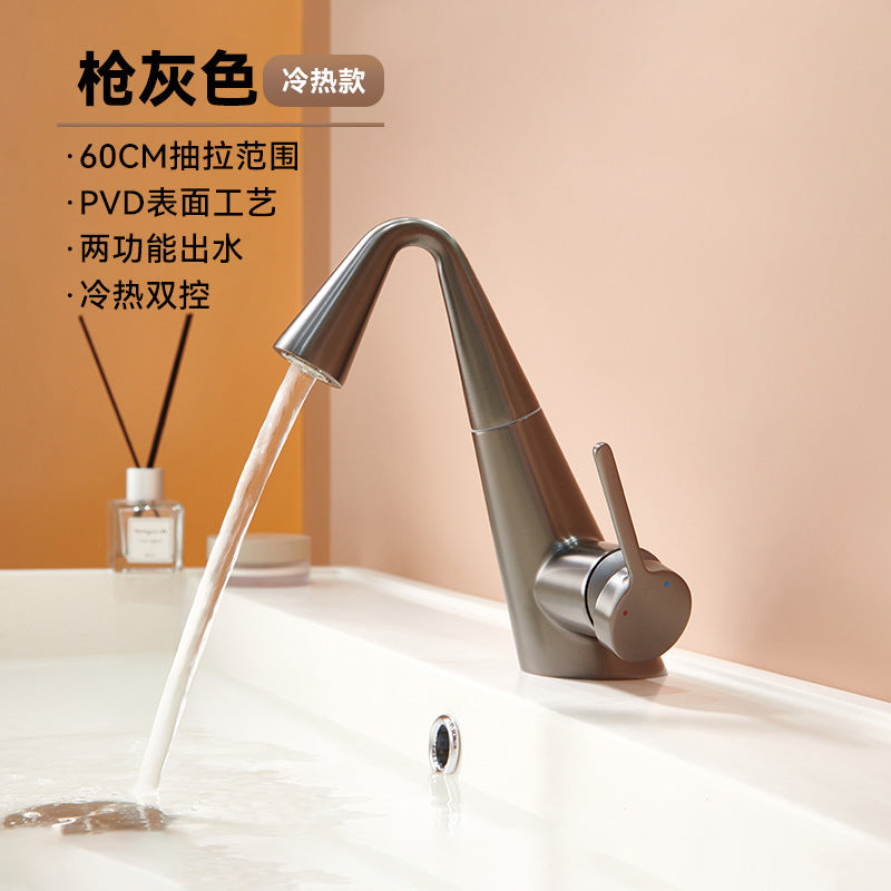 Black Bathroom Sink Faucet with Pull-Out Sprayer - 3-Mode Brass Single Handle Basin Mixer