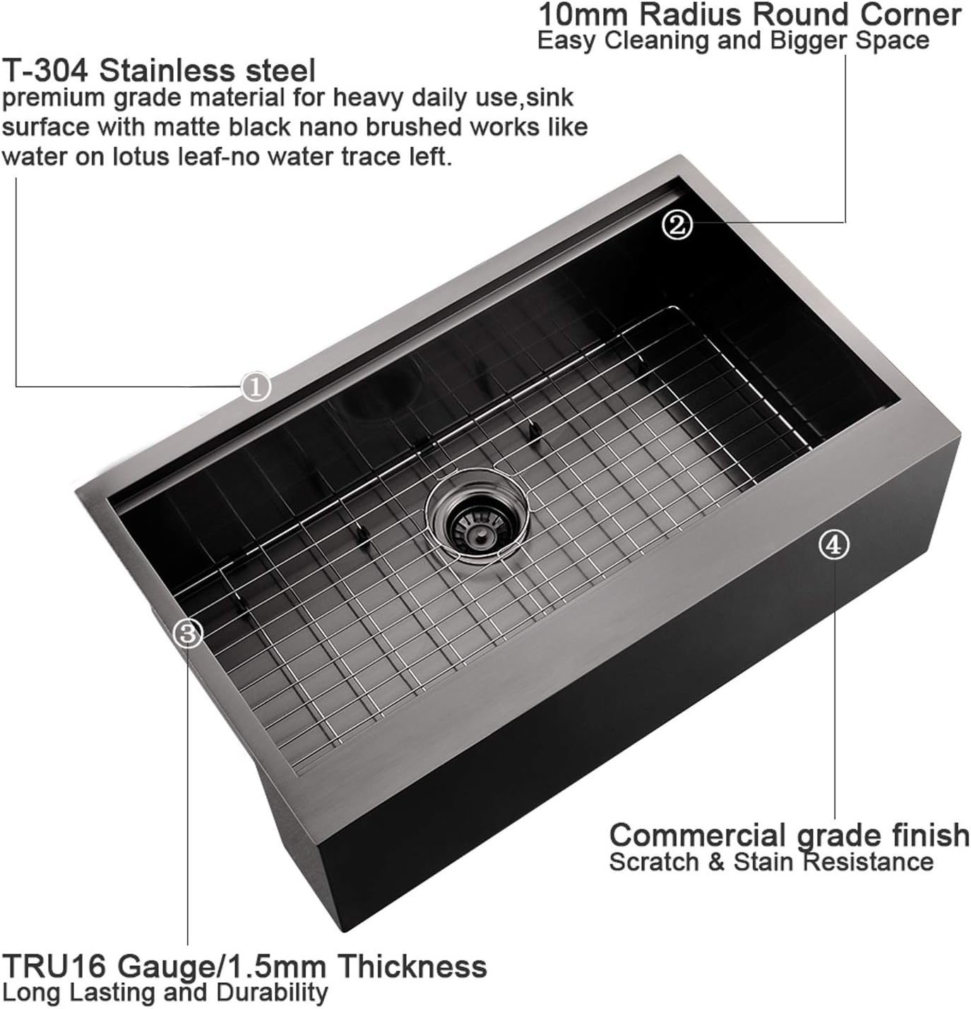 33" Farmhouse Apron Front Workstation Kitchen Sink - 16 Gauge Stainless Steel