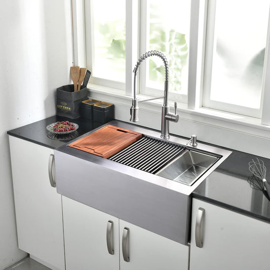 33" Apron Front Farmhouse Kitchen Sink - 16 Gauge Stainless Steel Undermount