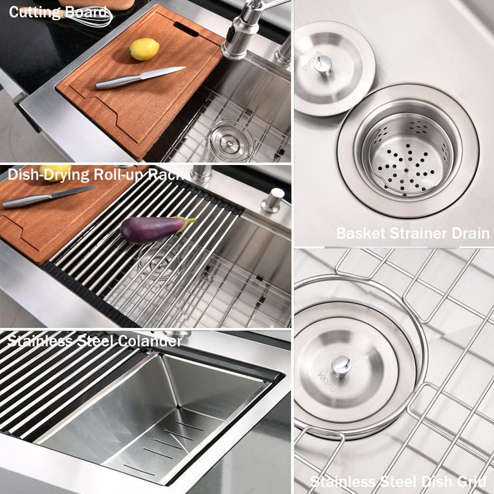 33" Apron Front Farmhouse Kitchen Sink - 16 Gauge Stainless Steel Undermount