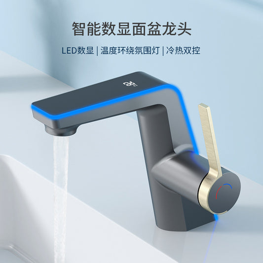 LED Smart Bathroom Faucet with 3-Color Temperature Display - Digital Water Tap