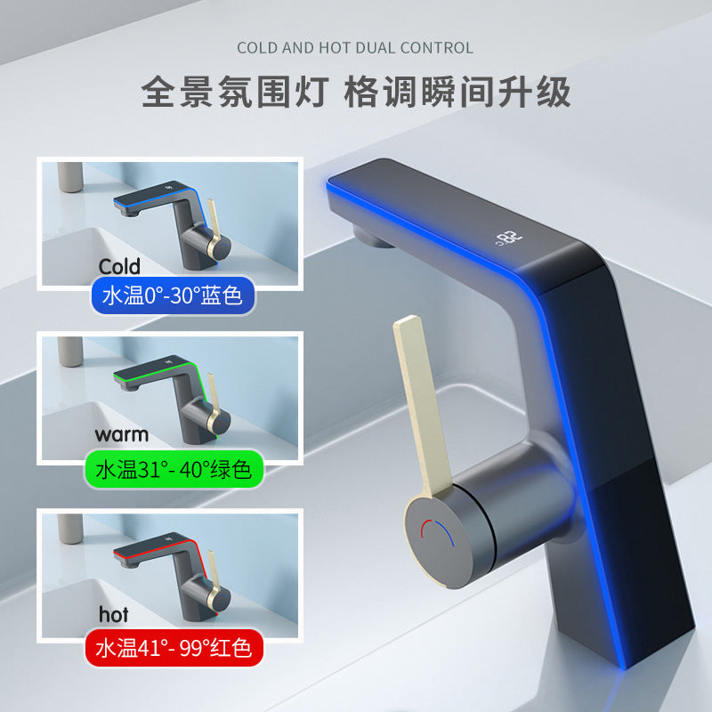 LED Smart Bathroom Faucet with 3-Color Temperature Display - Digital Water Tap