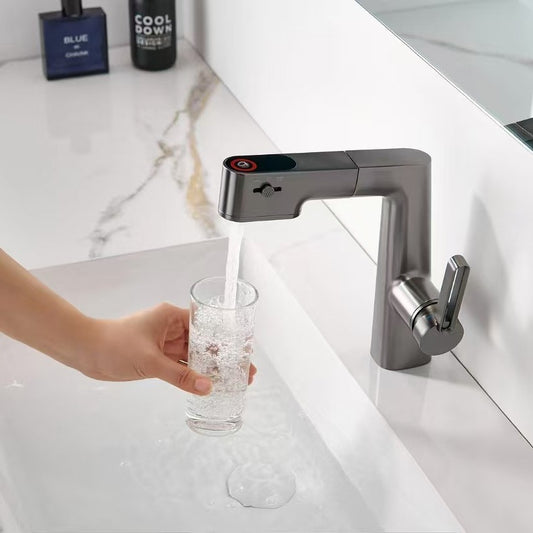 Pull-Out Bathroom Faucet with Rotating Spout - 3-Mode Sprayer Single Handle Vanity Tap