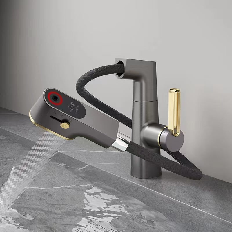 Pull-Out Bathroom Faucet with Rotating Spout - 3-Mode Sprayer Single Handle Vanity Tap