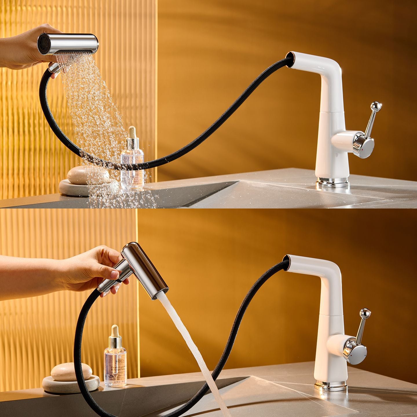 Premium Bathroom Sink Faucet with Pull-Down Sprayer - 3-Mode Brass Basin Mixer Tap