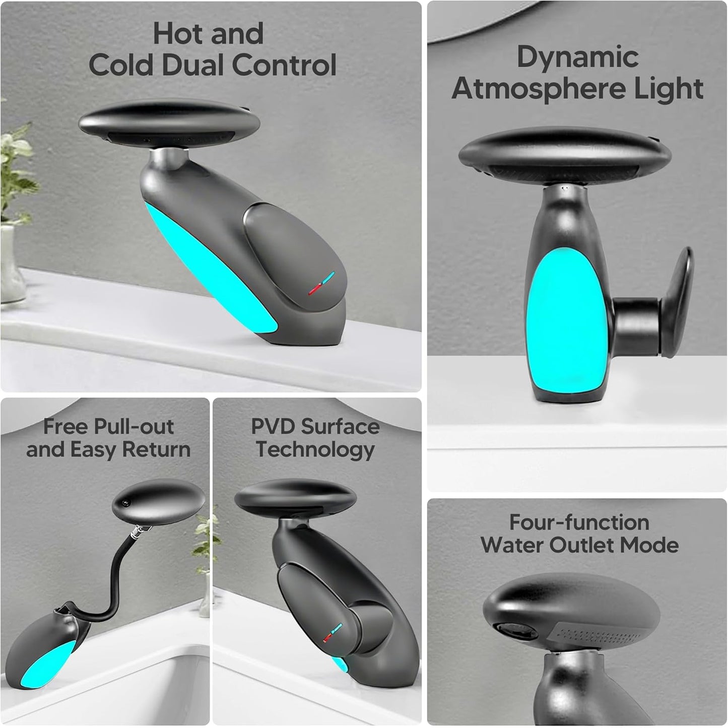 Smart LED Bathroom Faucet - 360° Rotating Pull-Out Basin Tap with Temperature Display