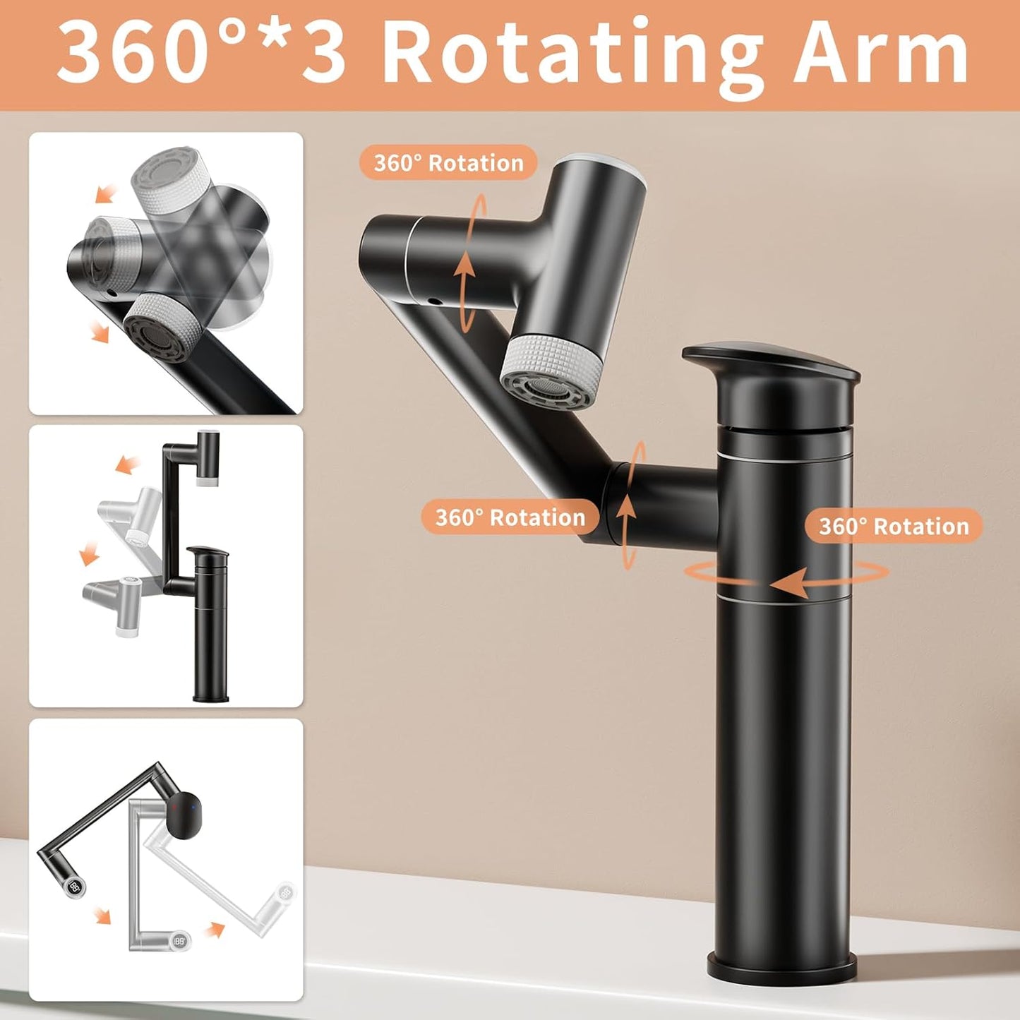 Smart LED Bathroom Faucet - 1080° Rotatable Height Adjustable Single Handle Basin Tap