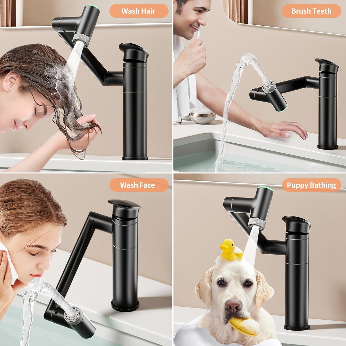 Smart LED Bathroom Faucet - 1080° Rotatable Height Adjustable Single Handle Basin Tap