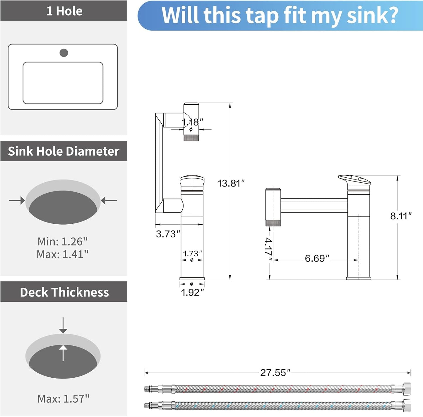 Smart LED Bathroom Faucet - 1080° Rotatable Height Adjustable Single Handle Basin Tap