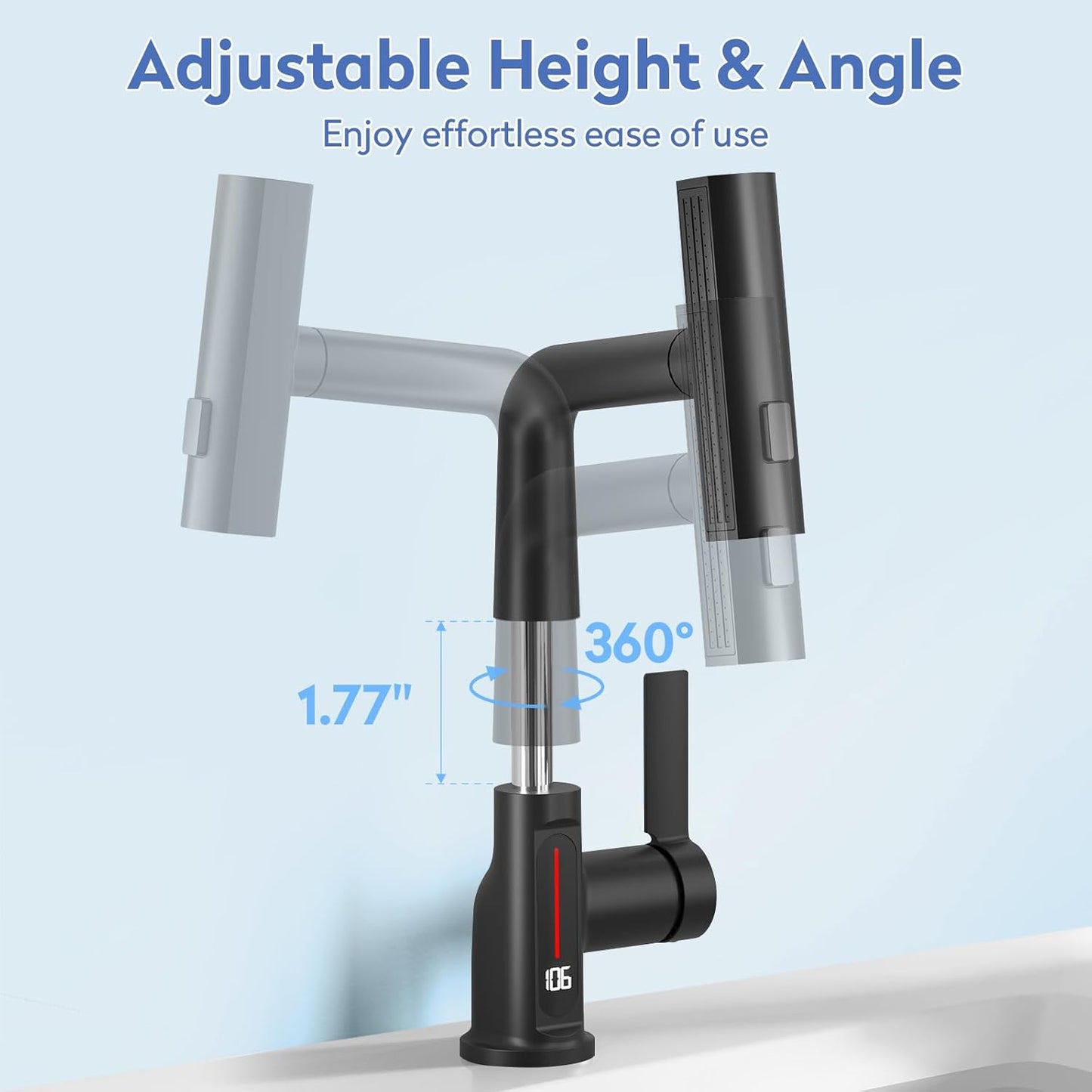 Smart LED Bathroom Faucet with Temperature Display - 360° Swivel Pull-Out Sprayer Sink Tap