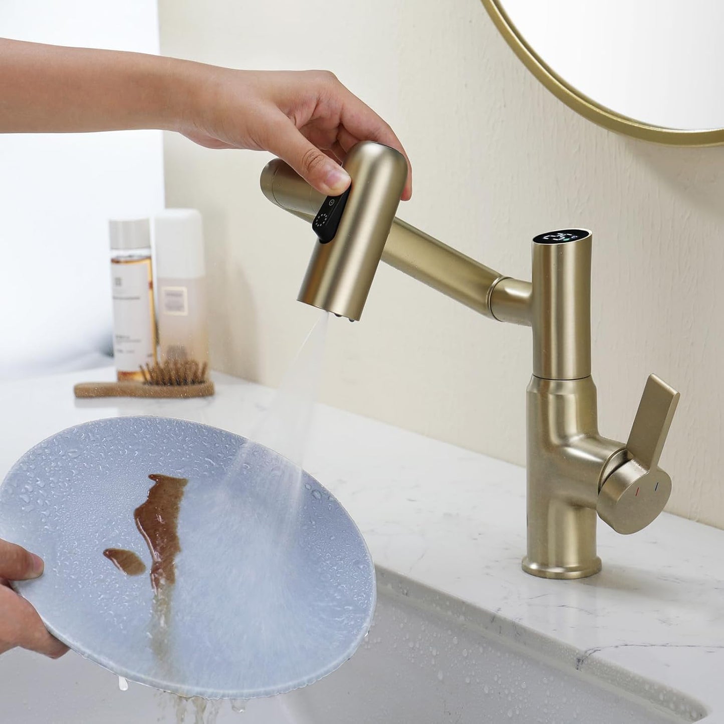 Smart Bathroom Faucet with Temperature Display - Battery-Free Rotatable Tap with 3 Water Modes