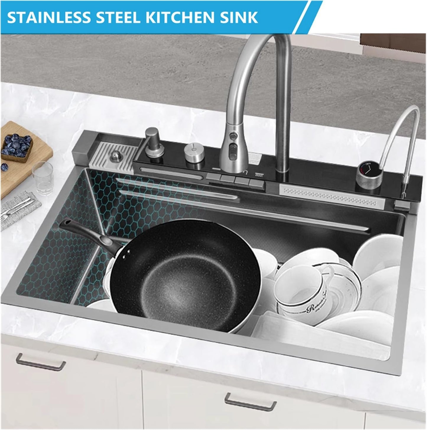 Luxury kitchen sink with ktichen faucet 304 stainless steel rust proof sink