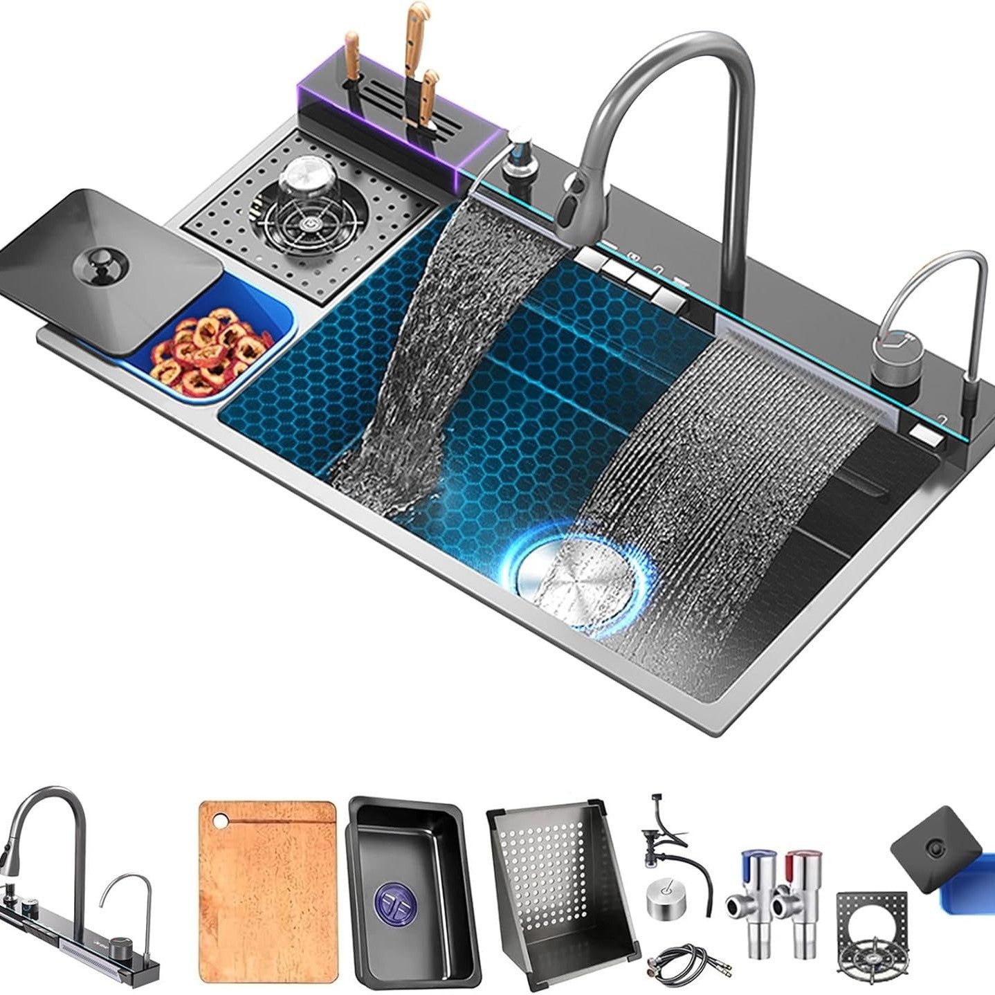 Kitchen cabinet undermount stainless steel large size kitchen sink with garbage can
