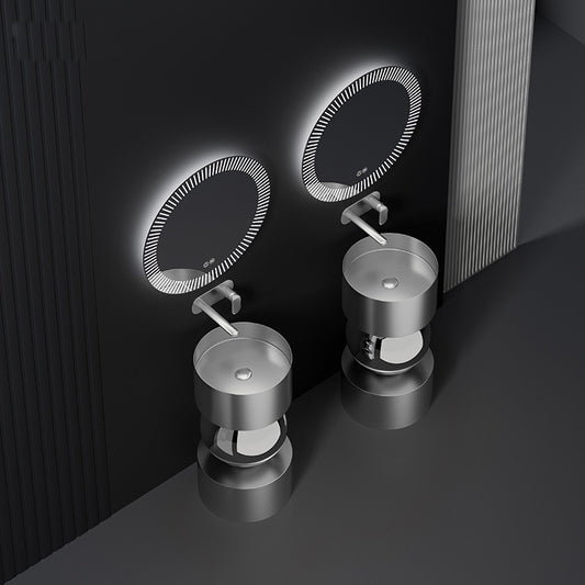 Luxury Pedestal Wash Sink with LED Mirror - Stainless Steel Basin Set