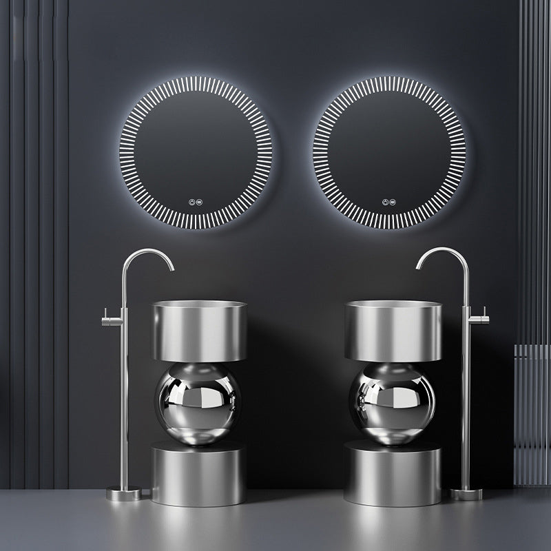 Luxury Pedestal Wash Sink with LED Mirror - Stainless Steel Basin Set
