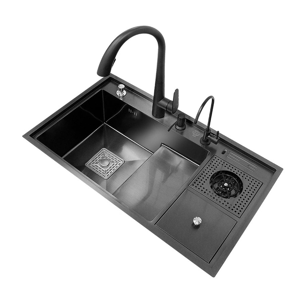 Smart Black Kitchen Sink with Built-in Dishwasher - 304 Stainless Steel