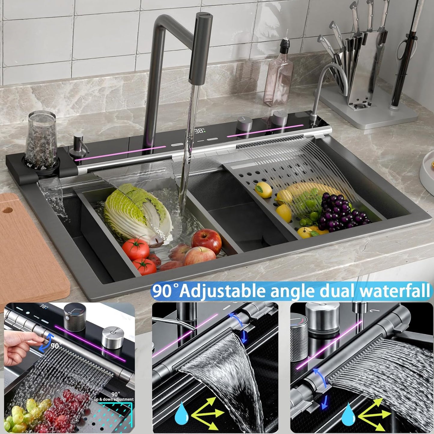 Smart Waterfall Kitchen Sink - Stainless Steel Drop-In Single Bowl with Advanced Flow Technology
