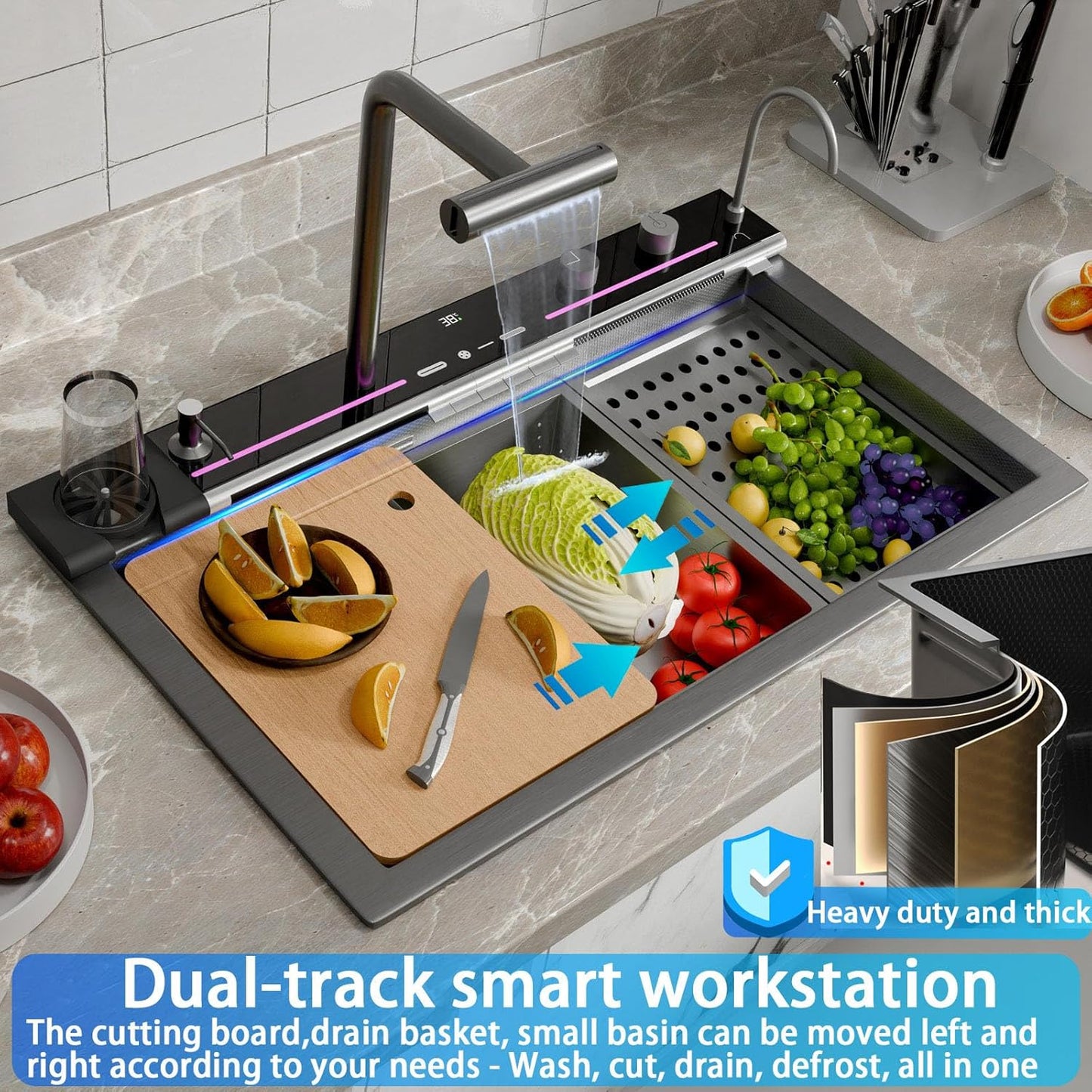 Smart Waterfall Kitchen Sink - Stainless Steel Drop-In Single Bowl with Advanced Flow Technology