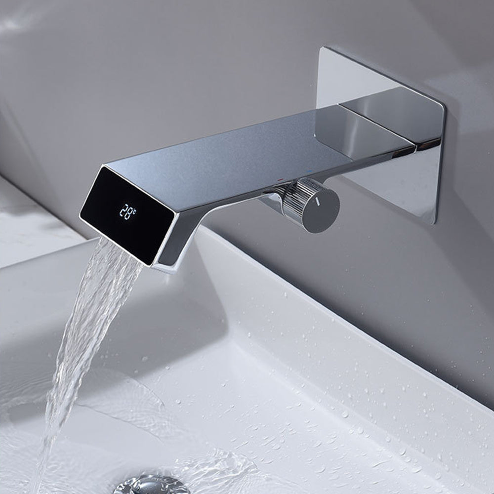 Wall Mount Rainfall Faucet with Digital Temperature Display - Modern Vanity Mixer Tap