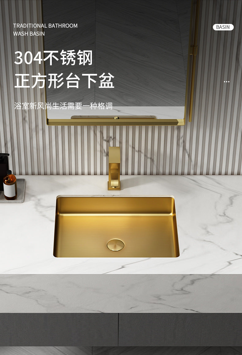Luxury Rectangular Stainless Steel Undermount Bathroom Sink - Premium Wash Basin