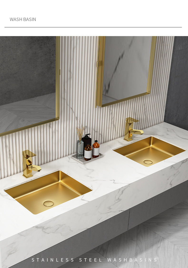Luxury Rectangular Stainless Steel Undermount Bathroom Sink - Premium Wash Basin