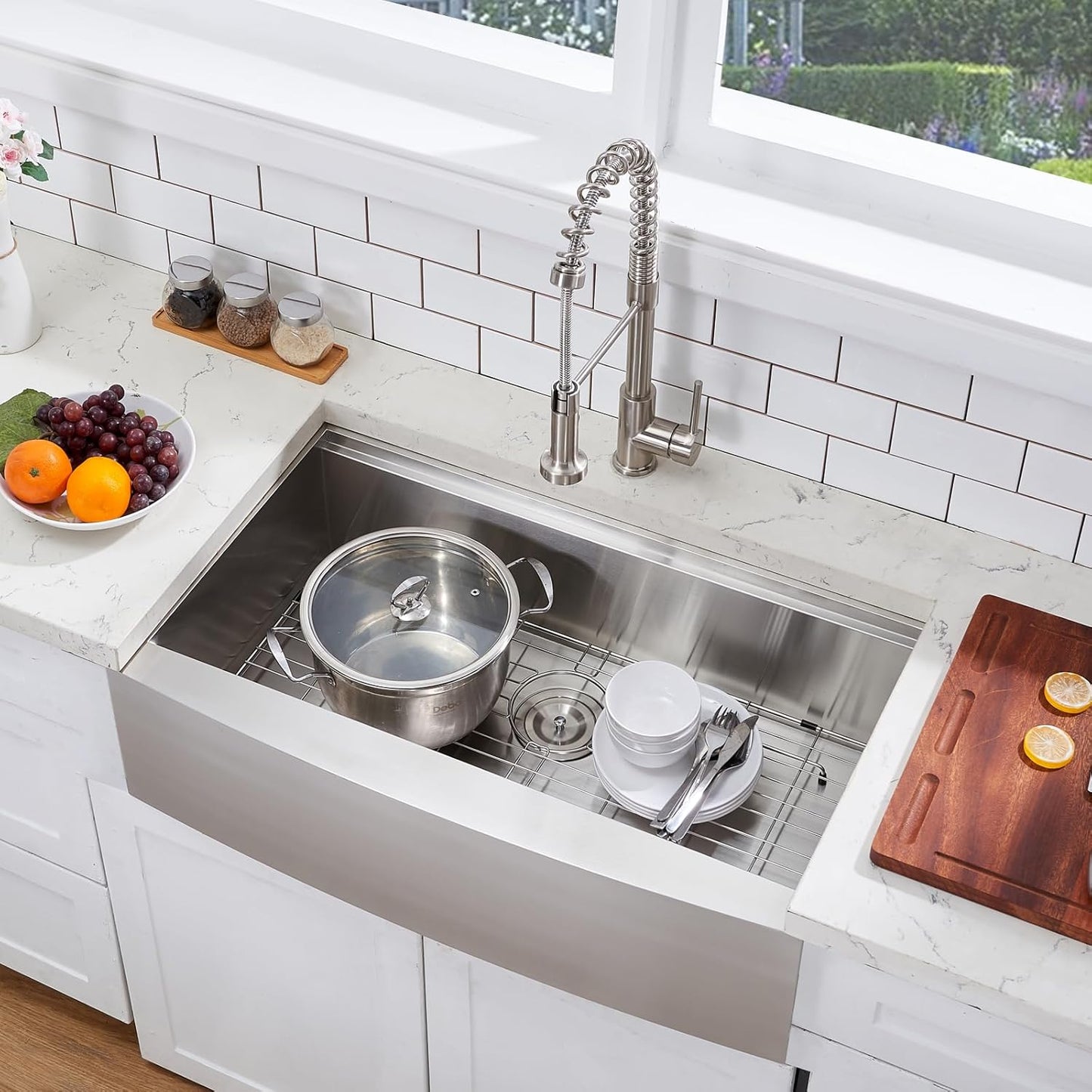 33" Farmhouse Kitchen Sink with Ledge & Accessories - 304 Stainless Steel Top Mount