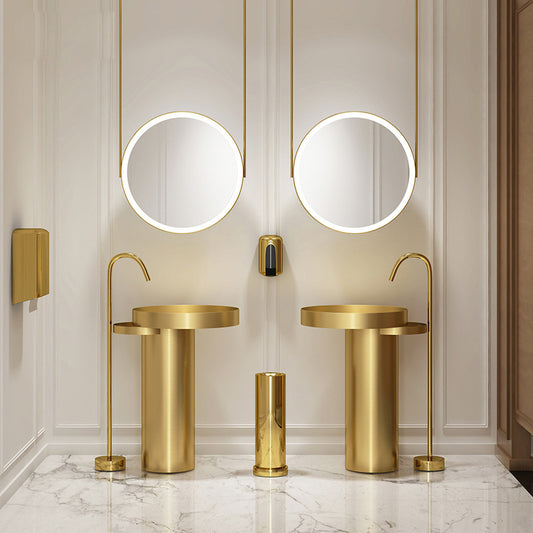 Floor Standing Stainless Steel Pedestal Bathroom Sink with Complete Drain Kit