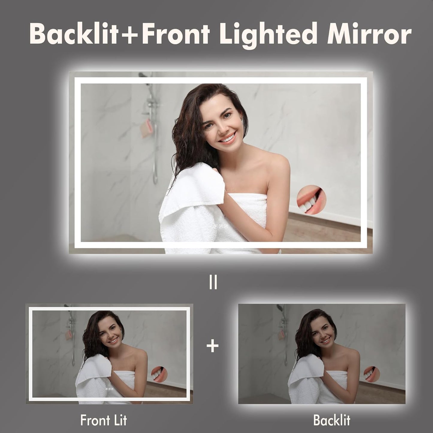 Smart LED Bathroom Mirror - Dimmable Anti-Fog Backlit Vanity Mirror with Touch Control
