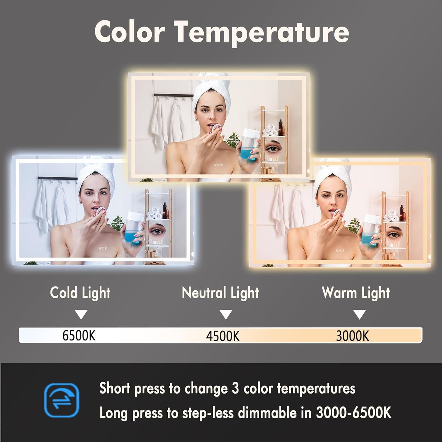 Smart LED Bathroom Mirror - Dimmable Anti-Fog Backlit Vanity Mirror with Touch Control