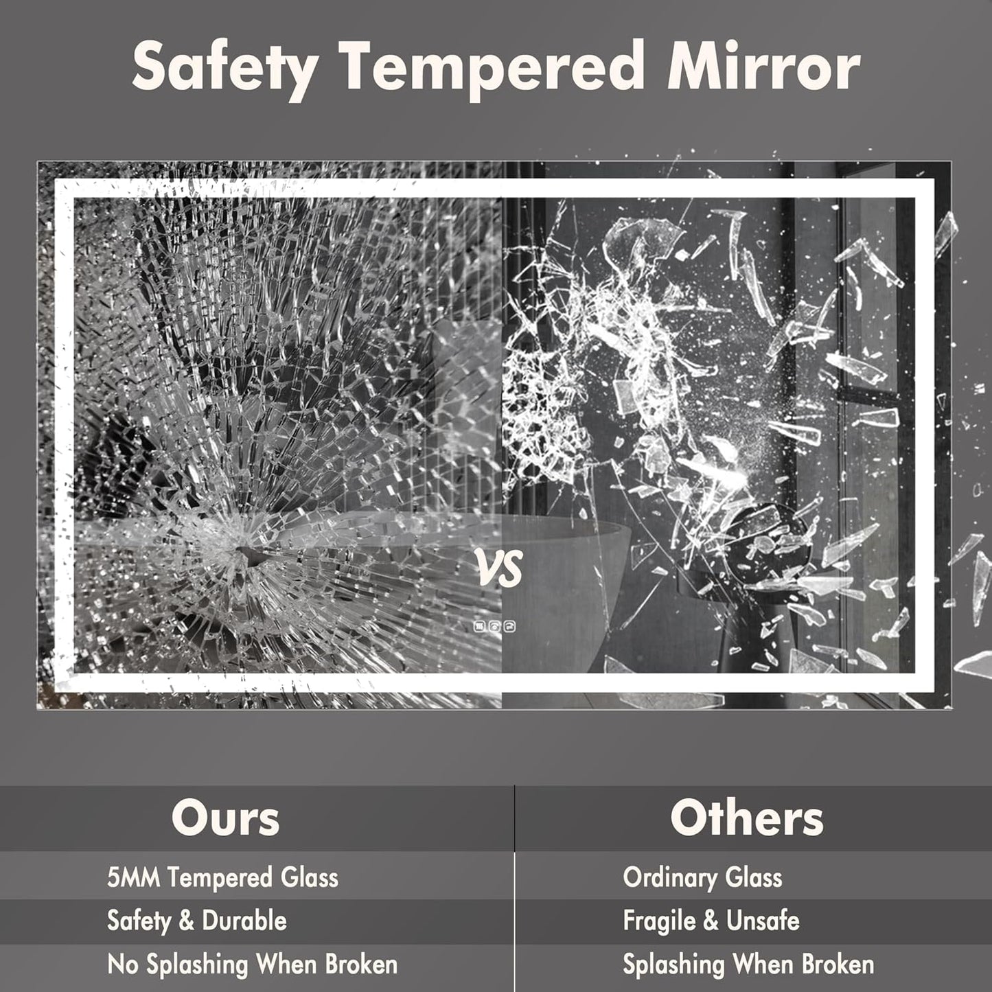 Smart LED Bathroom Mirror - Dimmable Anti-Fog Backlit Vanity Mirror with Touch Control