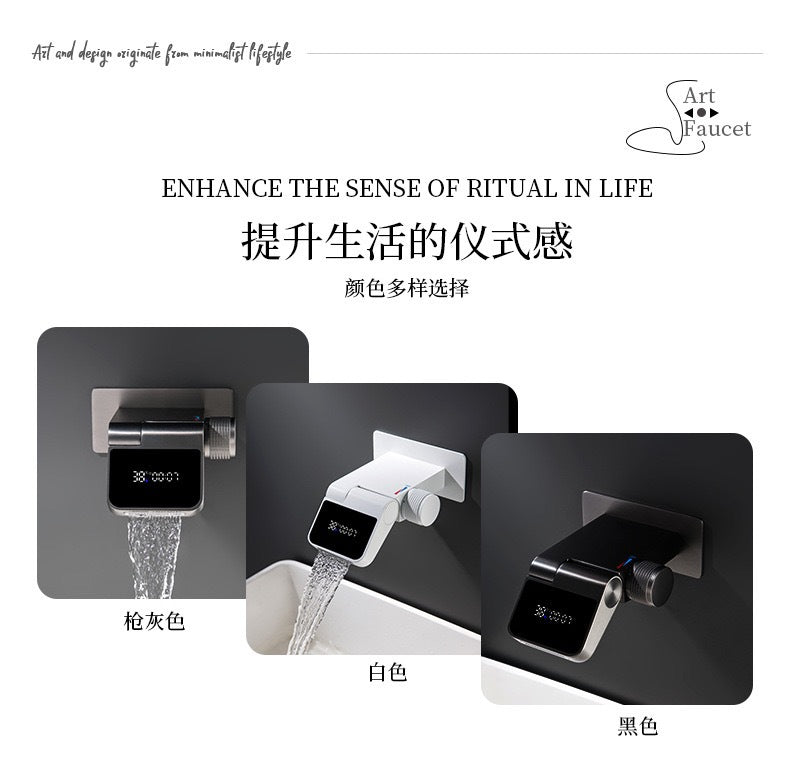Wall Mount Rainfall Faucet with Digital Temperature Display - Modern Vanity Mixer Tap