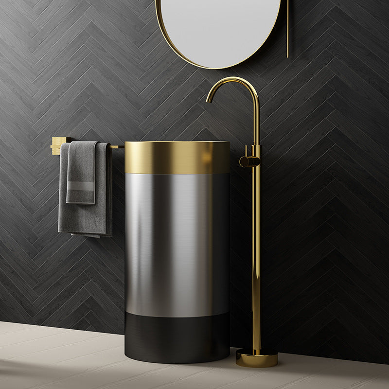 Premium SUS304 Stainless Steel Round Pedestal Bathroom Sink - Modern Freestanding Design